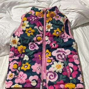 Hanna Andersson 120 6/7 Floral Puffer Vest with Pink Trim nwot perfect